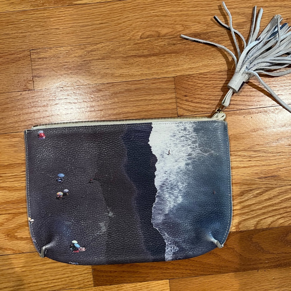 Paige Gamble Printed Leather Clutch Dark Beach